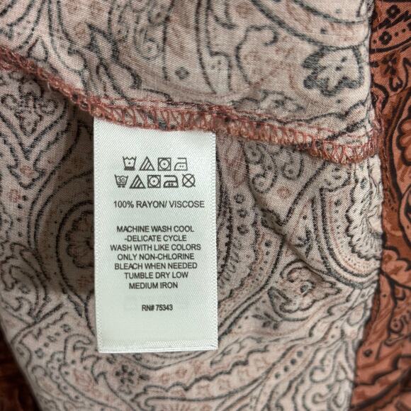 Lucky Brand Women's Long Sleeve V-Neck Tiered Paisley Dress Size Small Terracott - Picture 6 of 7